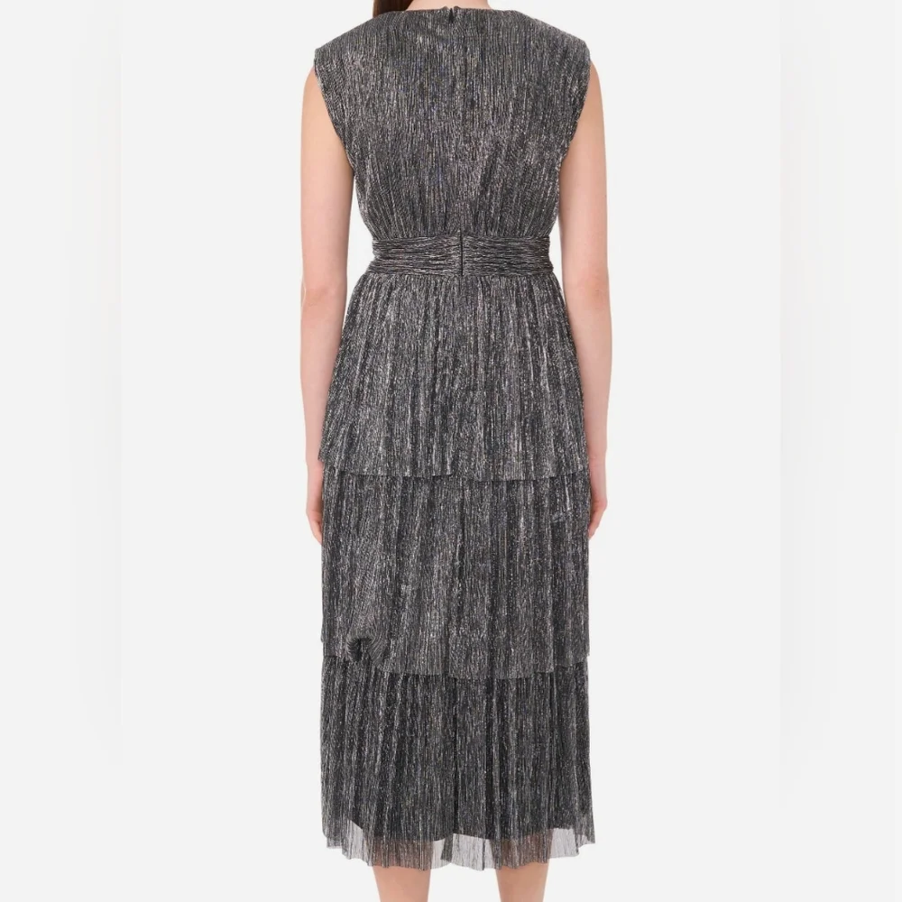 NWT Halogen Metallic Silver And Black Midi Dress
